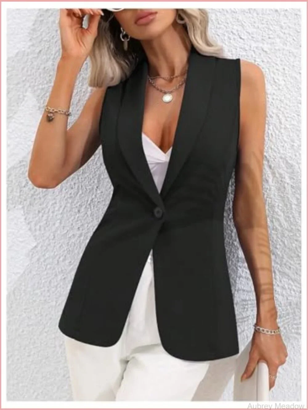 Sleeveless Shawl Collar Vest Blazer Casual Dressy Button Front Outerwear